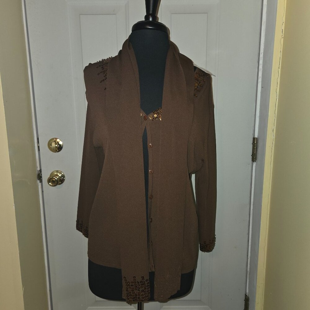 Brown Cardigan with Built in Scarf